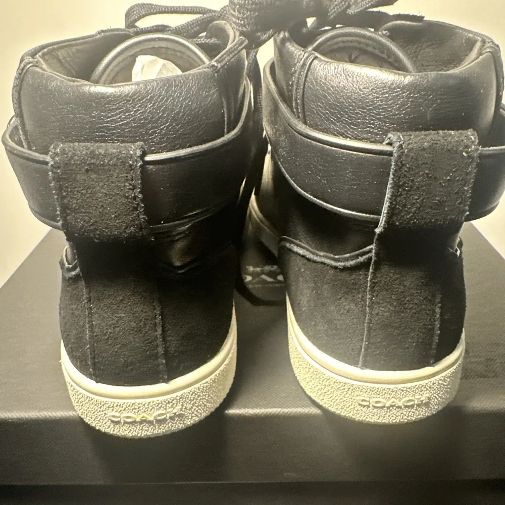 Coach Women Size 7.5M Sheep Nappa Suede‎ High Top Sneakers Shoes Black C213